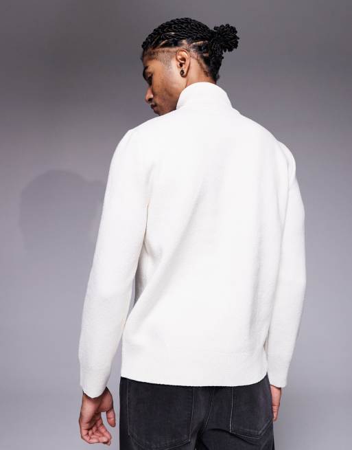 River Island – Naturvit tröja med kort dragkedja och textur, 3 av 5