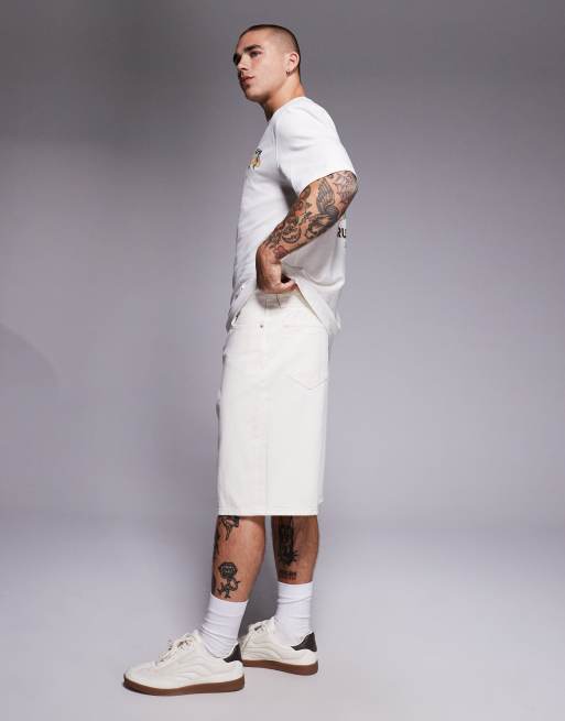 River Island – Naturvita långa jeansshorts, 3 av 5