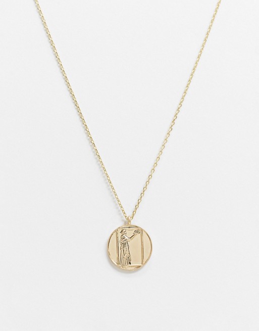 River Island neck chain with disc pendant in gold