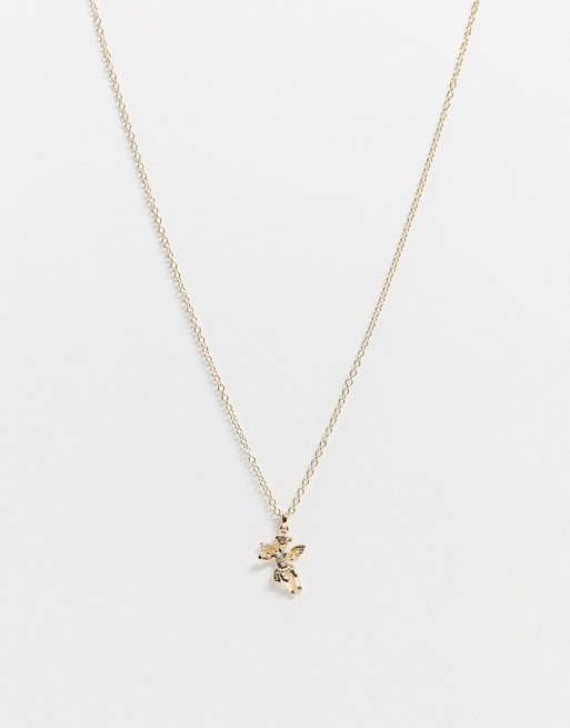 River Island neckchain in gold with cherub pendant