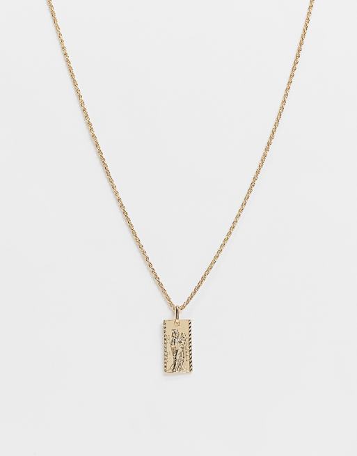 River Island neckchain with engraved rectangle pendant in gold | ASOS