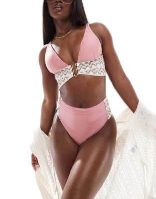 River Island - Neckholder-Bikinioberteil in Rosa mit elastischem Besatz