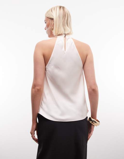 River Island – Neckholder-Oberteil aus Satin in Cremeweiß, 2 von 4