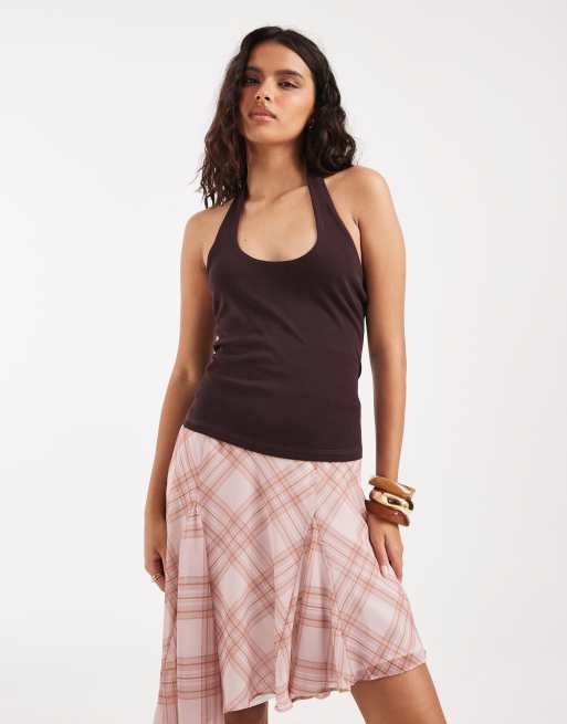 River Island – Neckholder-Tanktop in Dunkelbraun, 2 von 4