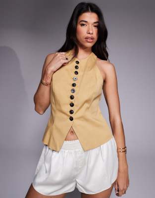 River Island - Neckholder-Weste in Beige-Neutral
