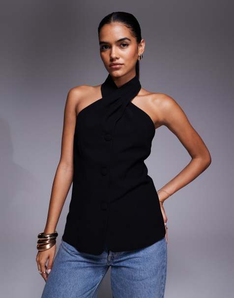 River Island – Neckholder-Weste in Schwarz - view 1