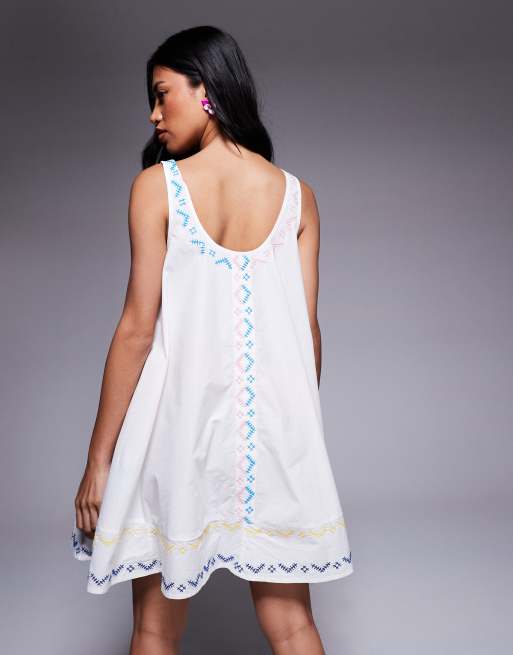 River Island neon embellished shift midi dress in white ASOS