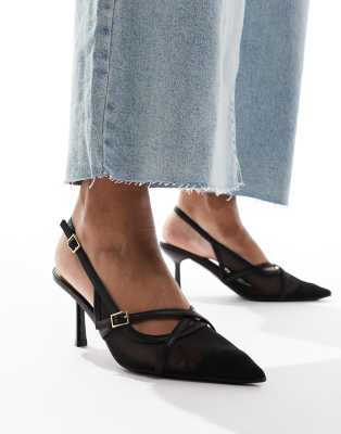 River Island - Netzstoff-Absatzschuhe in Schwarz mit Fersenriemchen