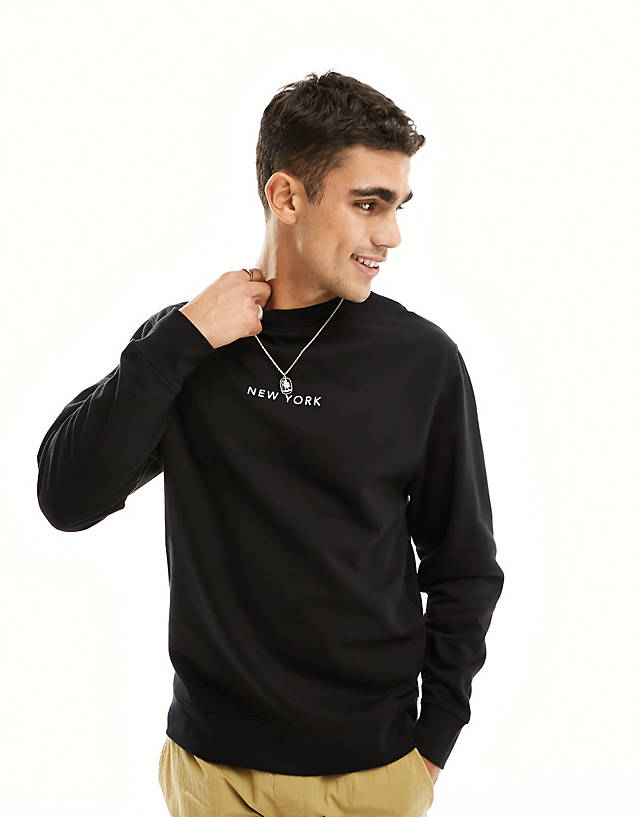 River Island - new york crew neck sweatshirt in black