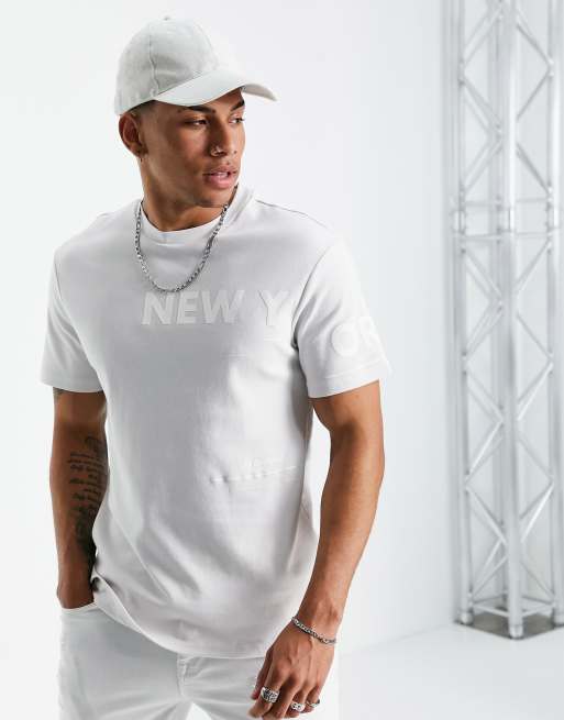 River Island new york side print t shirt in grey