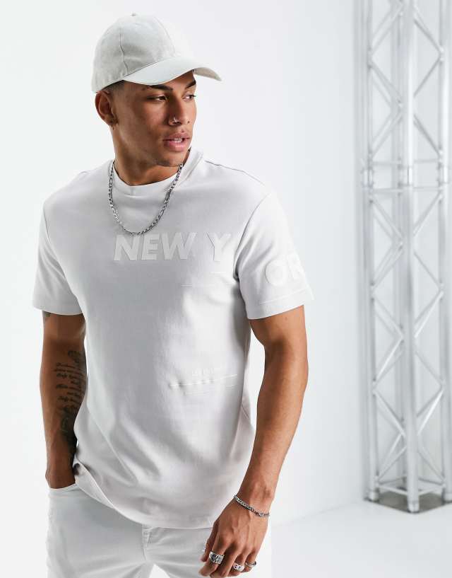 River Island - new york side print t-shirt in grey