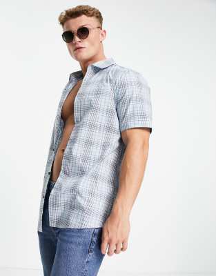 River Island – Niebieska koszula o kroju podkreślającym sylwetkę z krótkim rękawem i wzorem w kratę