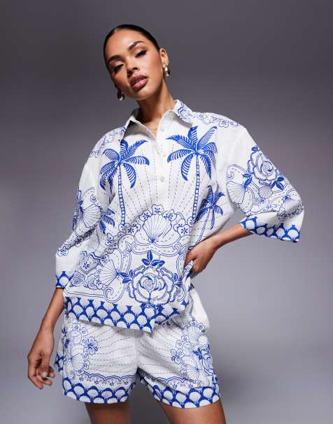 River Island – Niebieska koszula o pudełkowym kroju z motywem riwiery - view 1