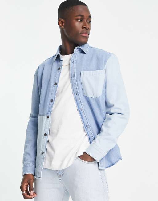 River Island – Niebieska patchworkowa koszula jeansowa, 2 z 4