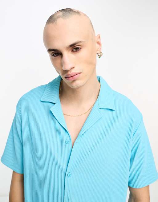 River Island – Niebieska plisowana koszula z krótkim rękawem