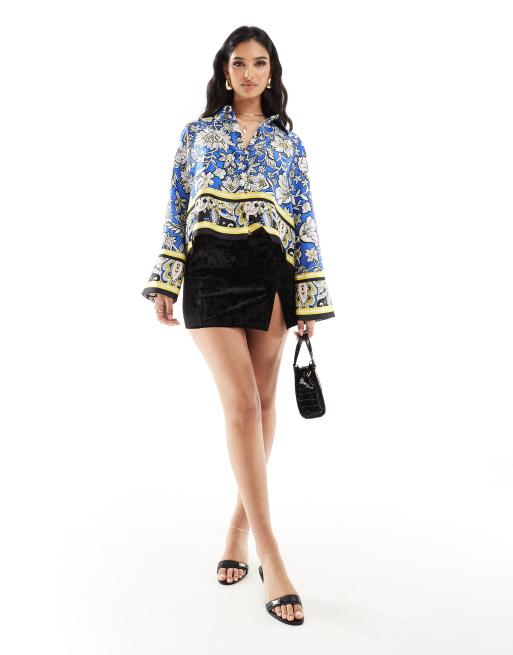 River Island – Niebieska wzorzysta koszula z ozdobnym obszyciem, 4 z 4