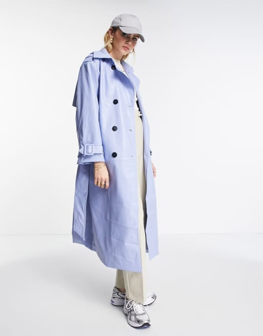 River Island – Niebieski prochowiec oversize z imitacji skóry