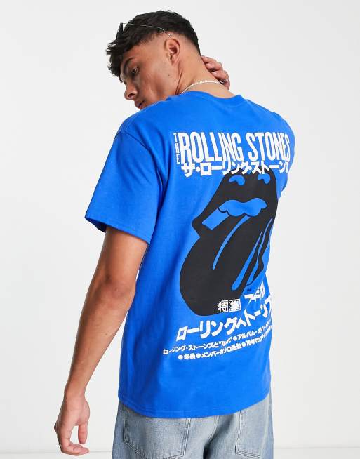 River Island – Niebieski T-shirt z motywem Rolling Stones