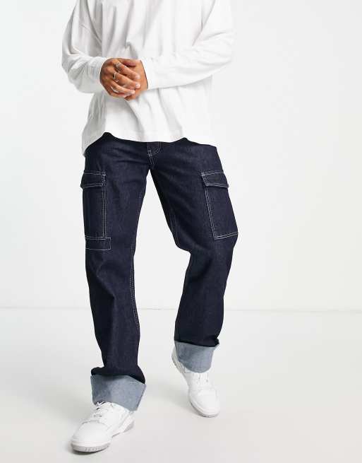 River Island – Niebieskie jeansy bojówki o luźnym kroju