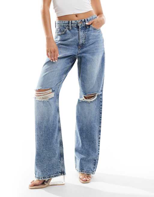 River Island – Niebieskie jeansy o luźnym kroju z prostymi nogawkami i efektem sprania