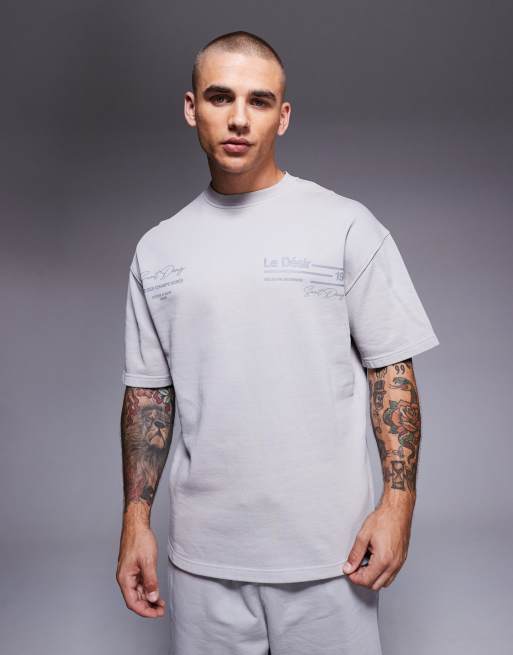River Island nostalgic logo oversized t-shirt in washed light grey (part of a set)