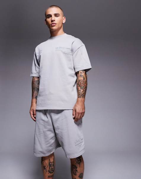 River Island nostalgic logo shorts in washed light gray - part of a set - view 1