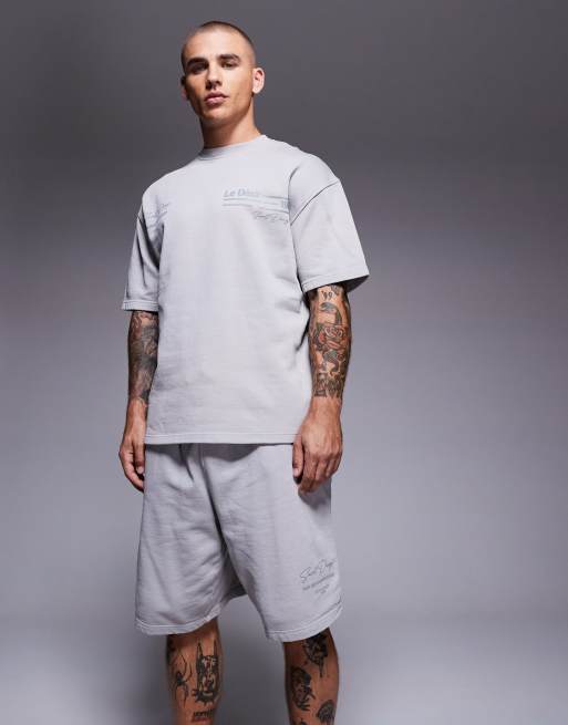 River Island nostalgic logo shorts in washed light gray - part of a set