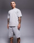 [River Island] River Island nostalgic logo shorts in washed light grey (part of a set) S GREY - LIGHT