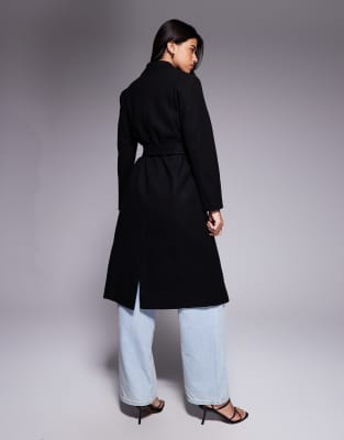 River Island Notch Belted Wrap Coat In Black