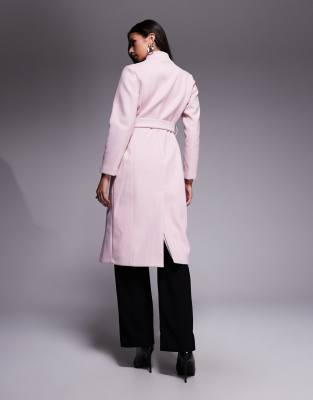 River Island Notch Belted Wrap Coat In Pink