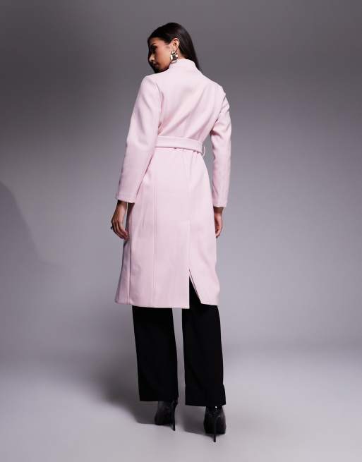River Island notch belted wrap coat in light pink, 2 of 4