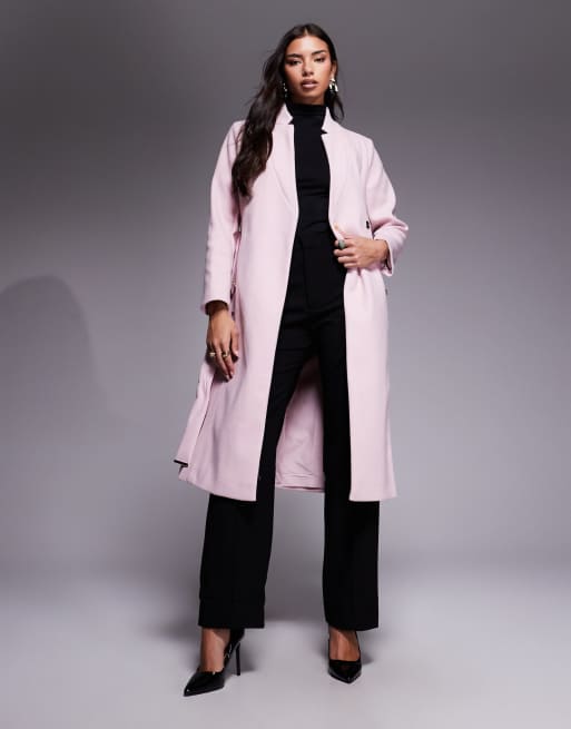 River Island notch belted wrap coat in light pink, 3 of 4