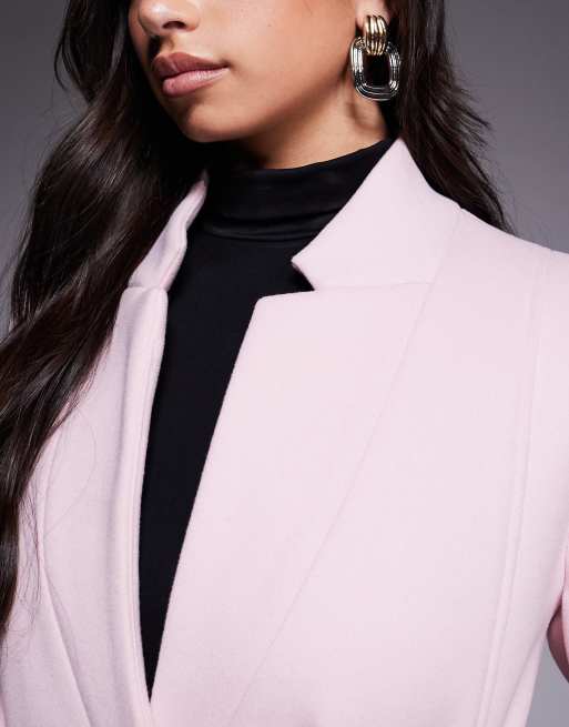 River Island notch belted wrap coat in light pink, 4 of 4