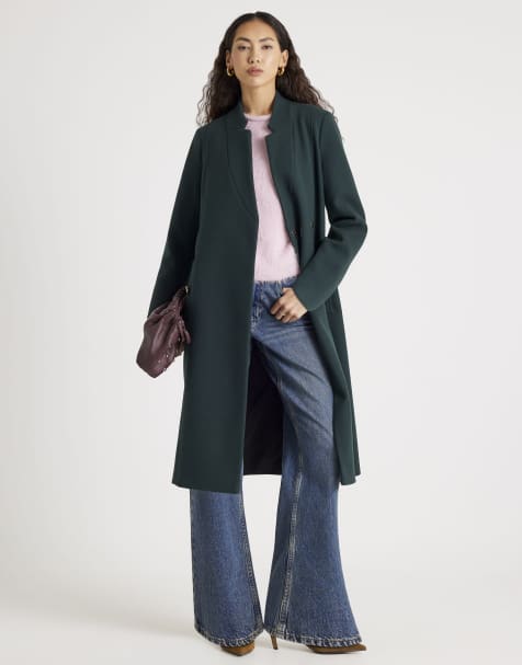 River Island Notch collar belted wrap coat in green - dark - view 1