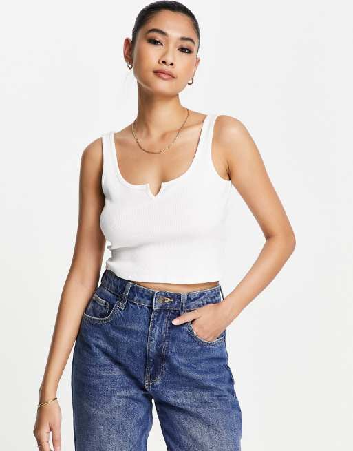 River Island notch front crop top in white