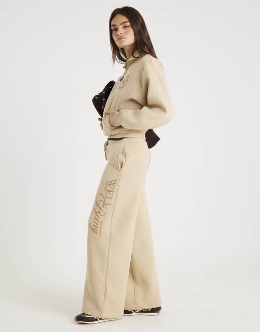 River Island Nyc wide leg joggers in beige