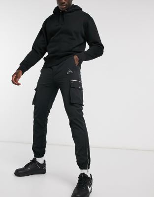 black slim cargo pants mens