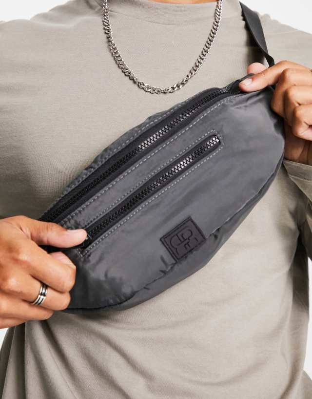 River Island nylon double zip fanny pack in gray