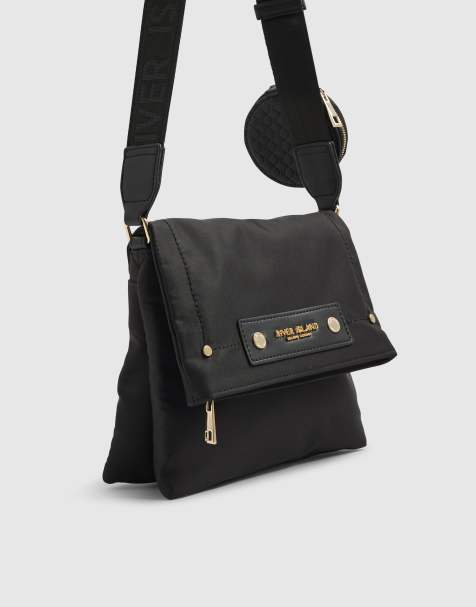 River Island Nylon flap over messenger bag in black - view 1