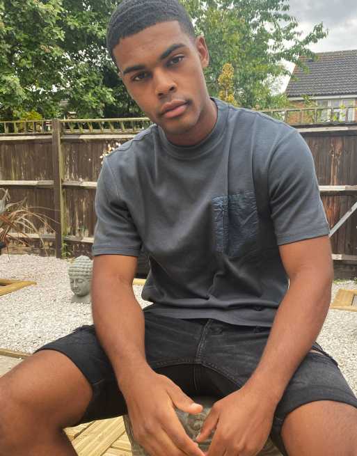 River Island nylon panel t-shirt in charcoal