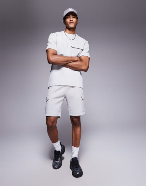 River Island nylon pocket shorts in light grey - view 1