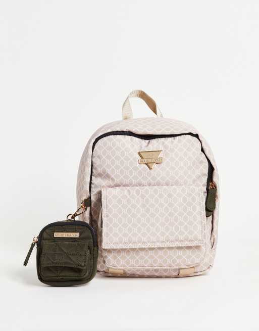 River Island - Nylon rugzak met monogramprint en buideltje in roze