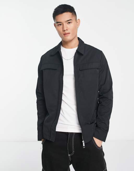 River Island nylon zip jacket in black ASOS