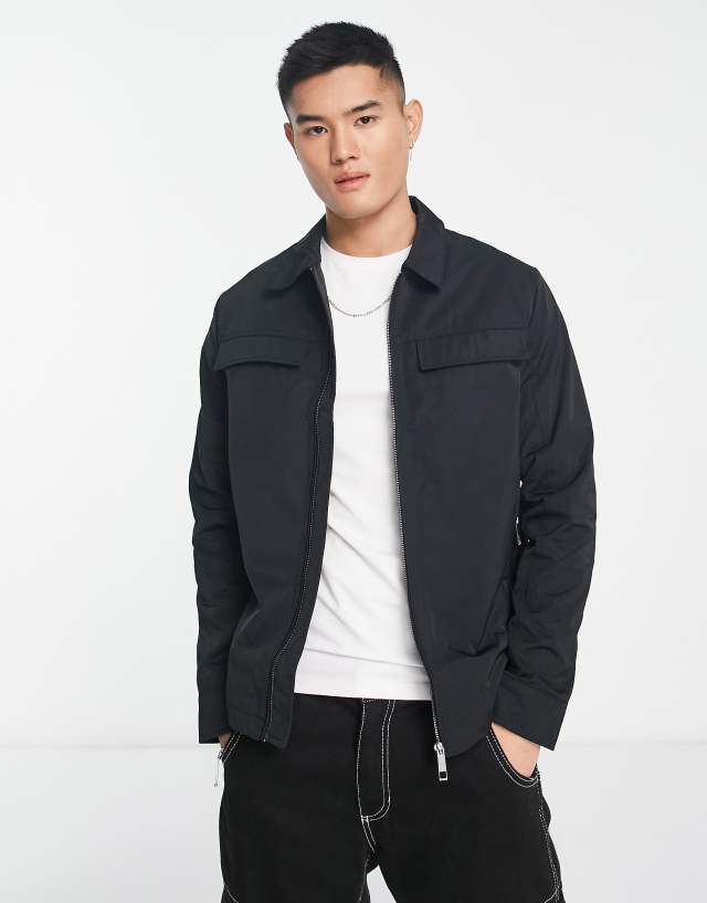 River Island nylon zip jacket in black