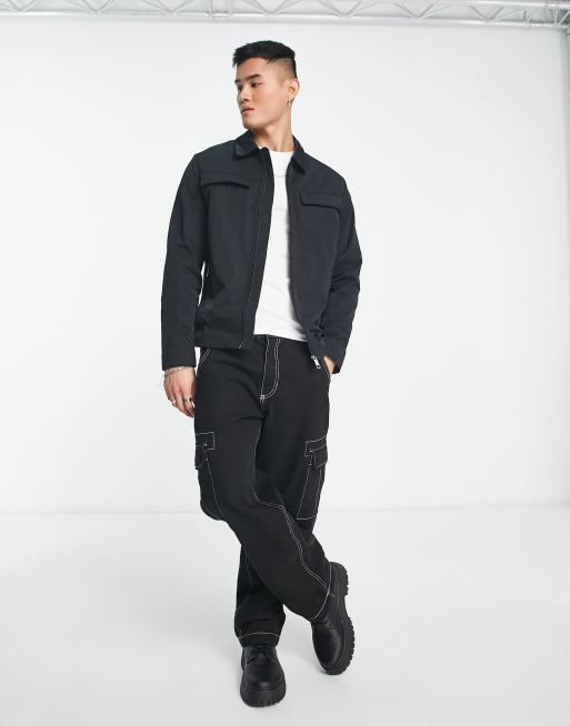 River Island nylon zip jacket in black | ASOS