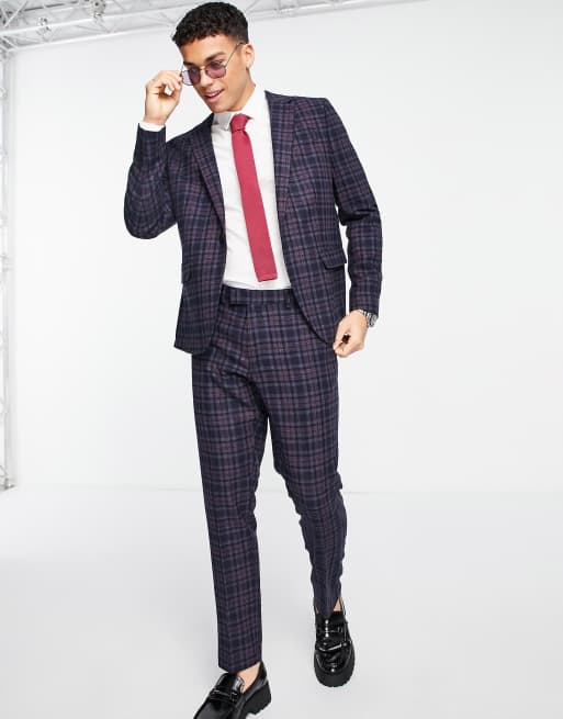 River Island – Obcisła marynarka garniturowa w granatową kratkę , 4 z 4