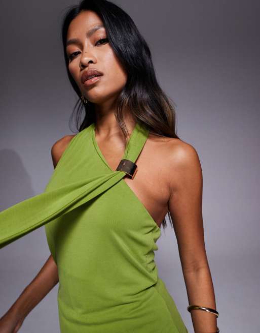 River Island – Oberteil in Grün mit Schaldetail und goldfarbenem Metalldetail, 3 von 4