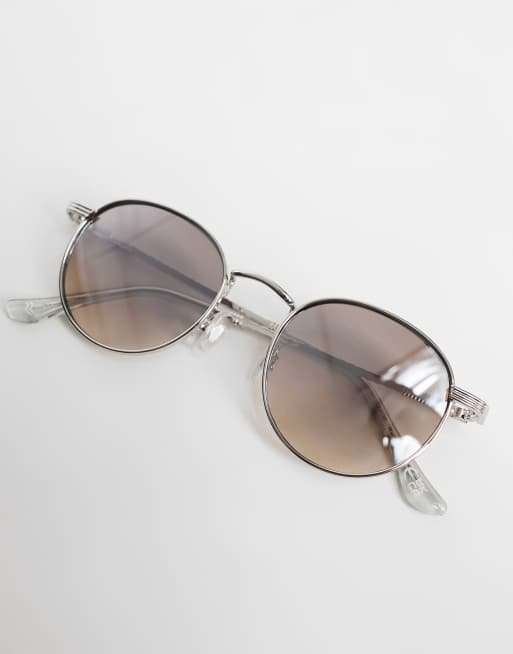 Rotondo Cerchio Metallo Argento Occhiali Da Sole Fun Colore Lenti Molla Cerniera - Foto 4