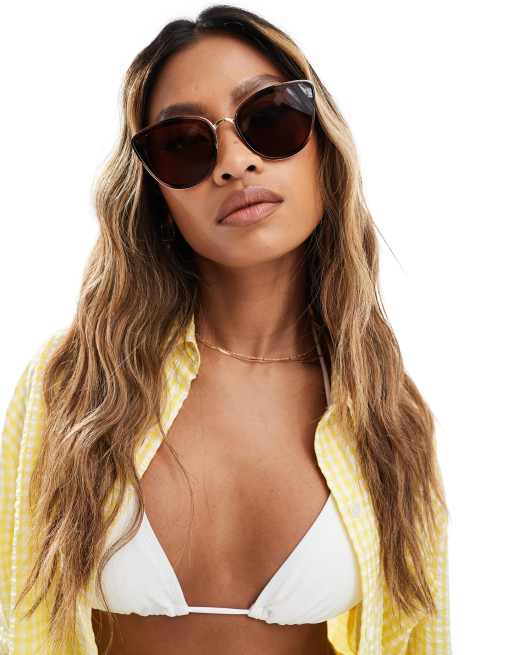 River Island - Occhiali da sole cat-eye oversize con montatura in metallo marrone
