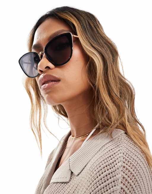 River Island - Occhiali da sole cat-eye oversize con montatura in metallo neri, 2 di 4